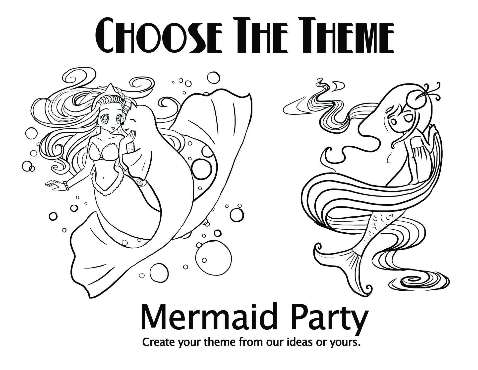 A poster on mermaid party create your theme from our ideas