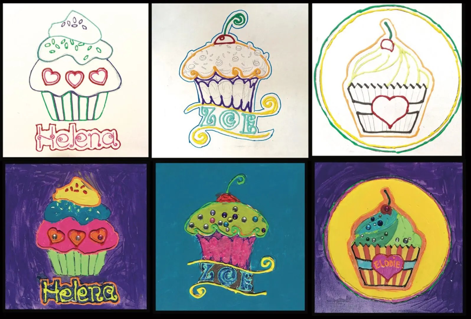 A set of cupcake paintings