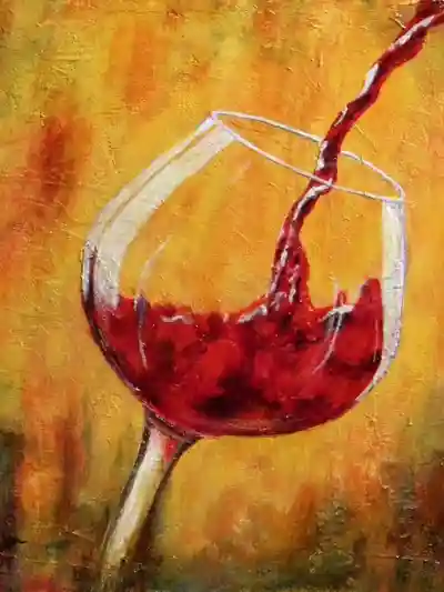 A colorful painting of pouring wine into the glass