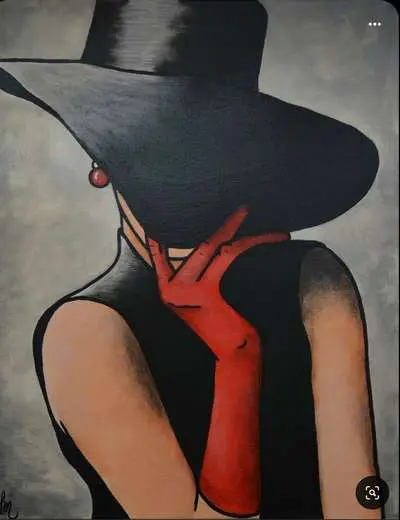 A beautiful painting of red gloves holding the hat